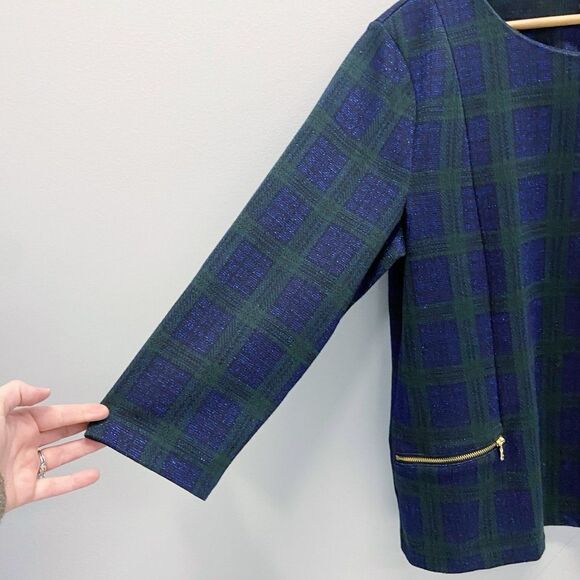 Talbots Zip Pocket Plaid Sparkly Festive Holiday Classic Office Wear Size Large - Picture 5 of 10
